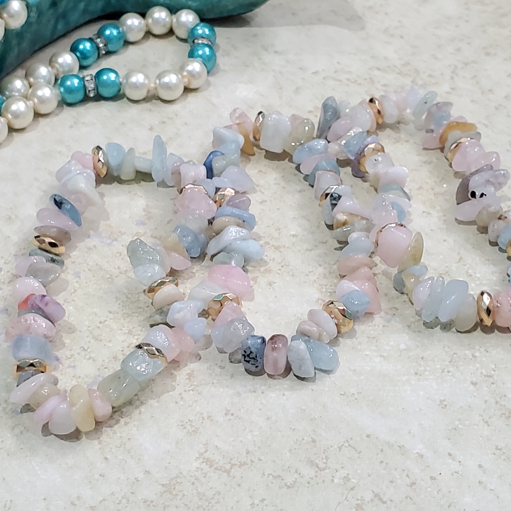 Genuine Morganite Beryl & Hematite Stone Bracelet - Picture 7 of 12